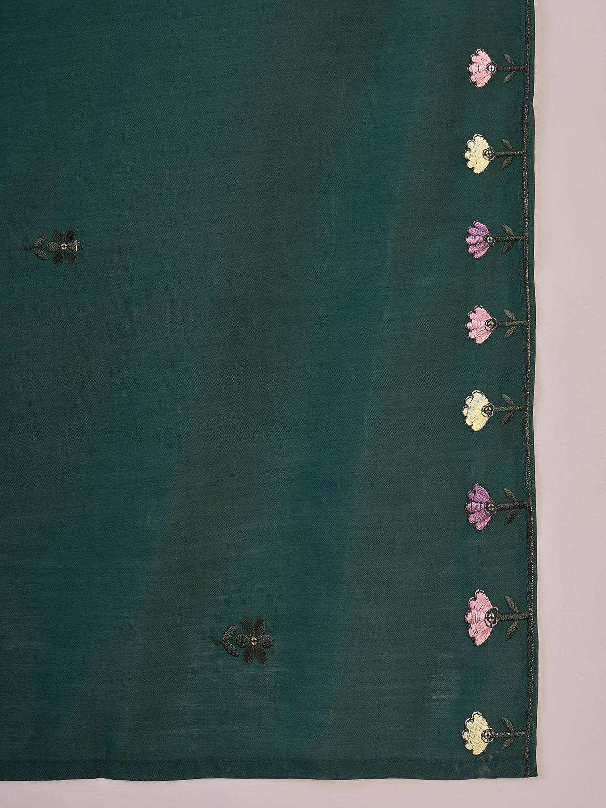 Emerald Green Silk Embroidered Kurta Set for Women
