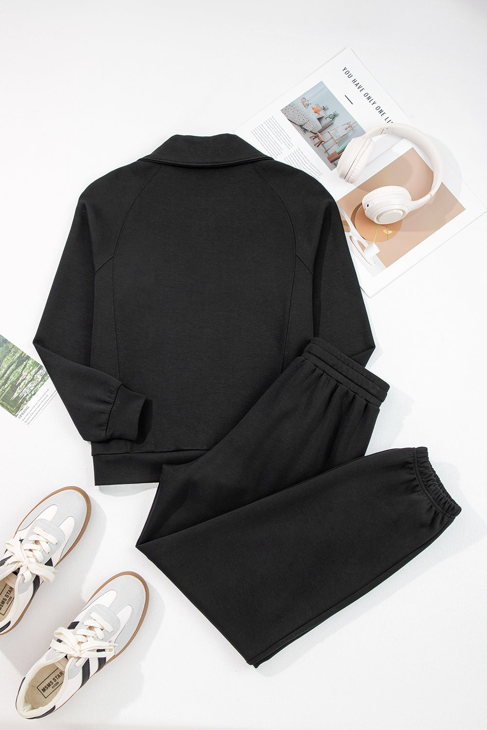 Solid Quarter-Zip Top and Drawstring Pants Set
