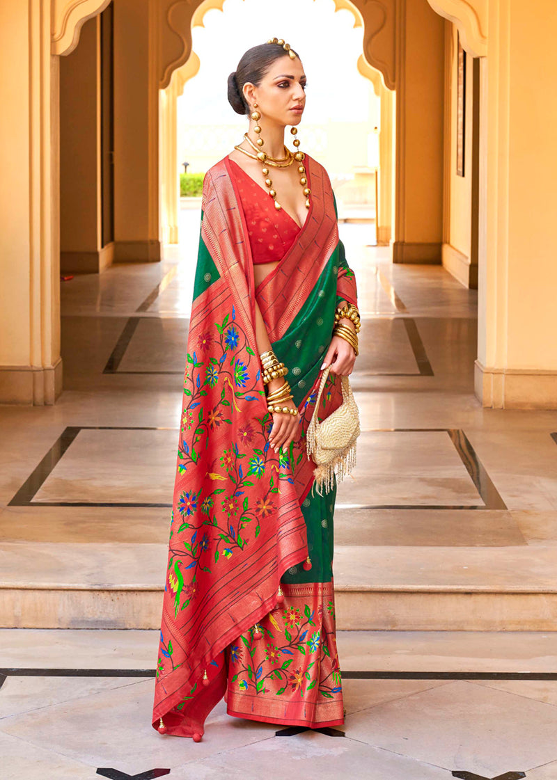 Green Soft Silk Saree with Traditional Motifs