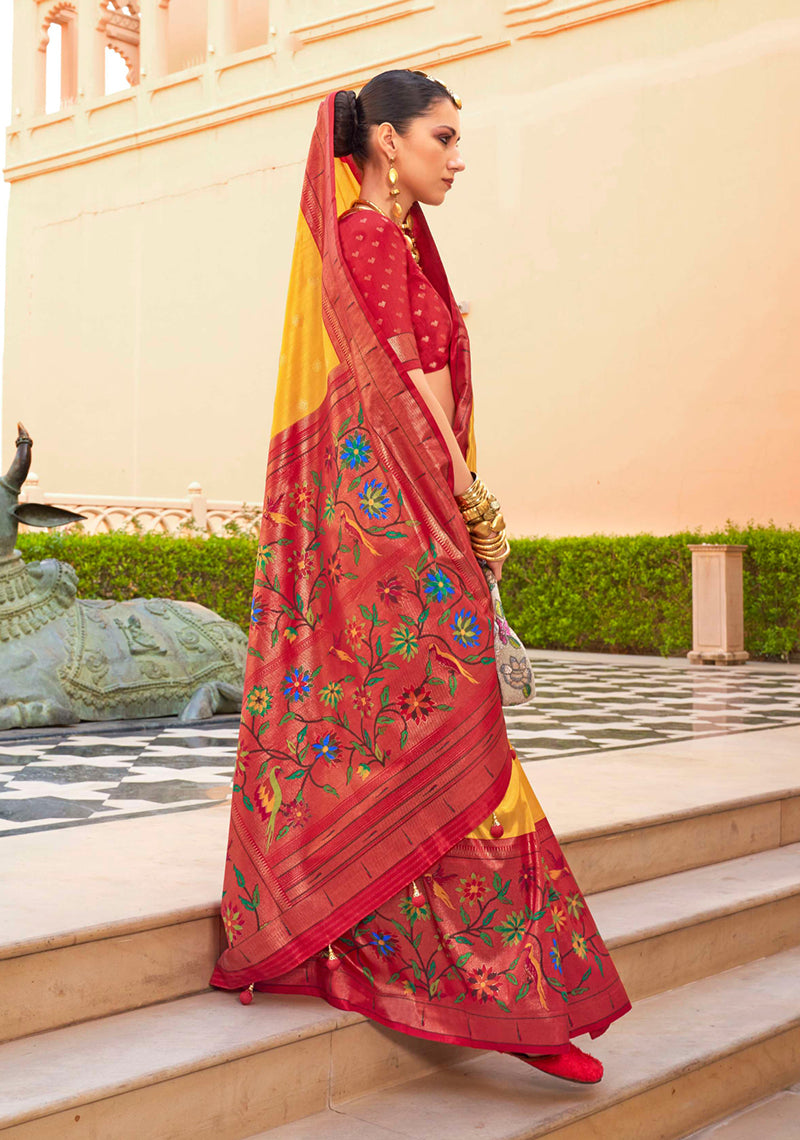 Mustard Soft Silk Saree with Traditional Motifs