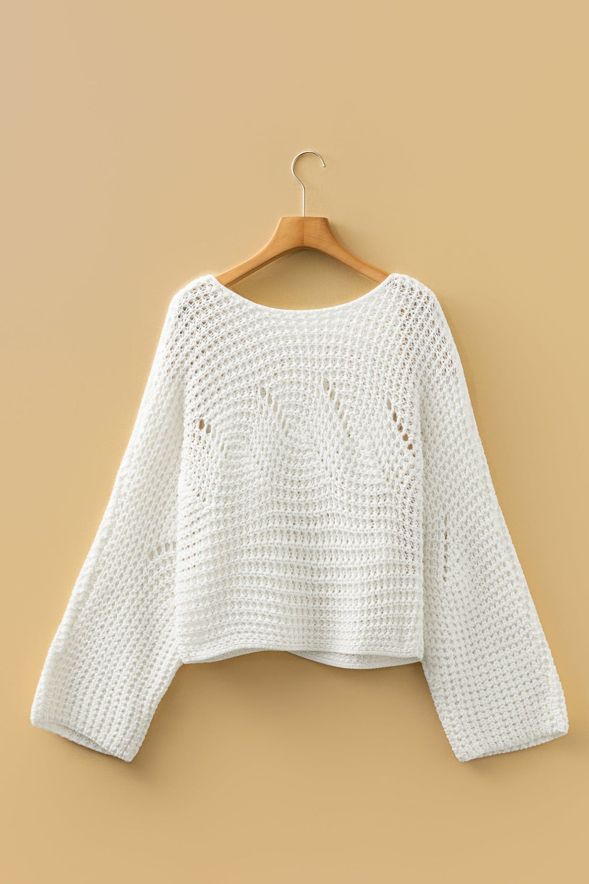 Hollowed Knit Wide Sleeve Pullover Sweater