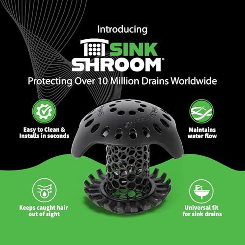 SinkShroom Ultra Bathroom Sink Drain Protector, Stainless Steel, Matte Black