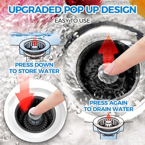 zaa 3 in 1 Kitchen Sink Drain Strainer Stopper Removable Basket Pop-Up