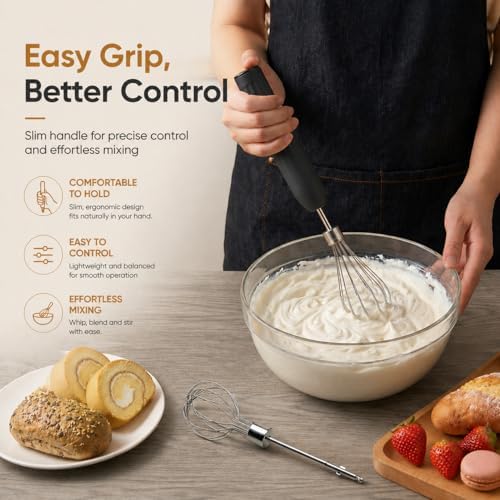 Handheld Electric Egg Beater Whisk, 2-Speed USB-C Rechargeable Portable