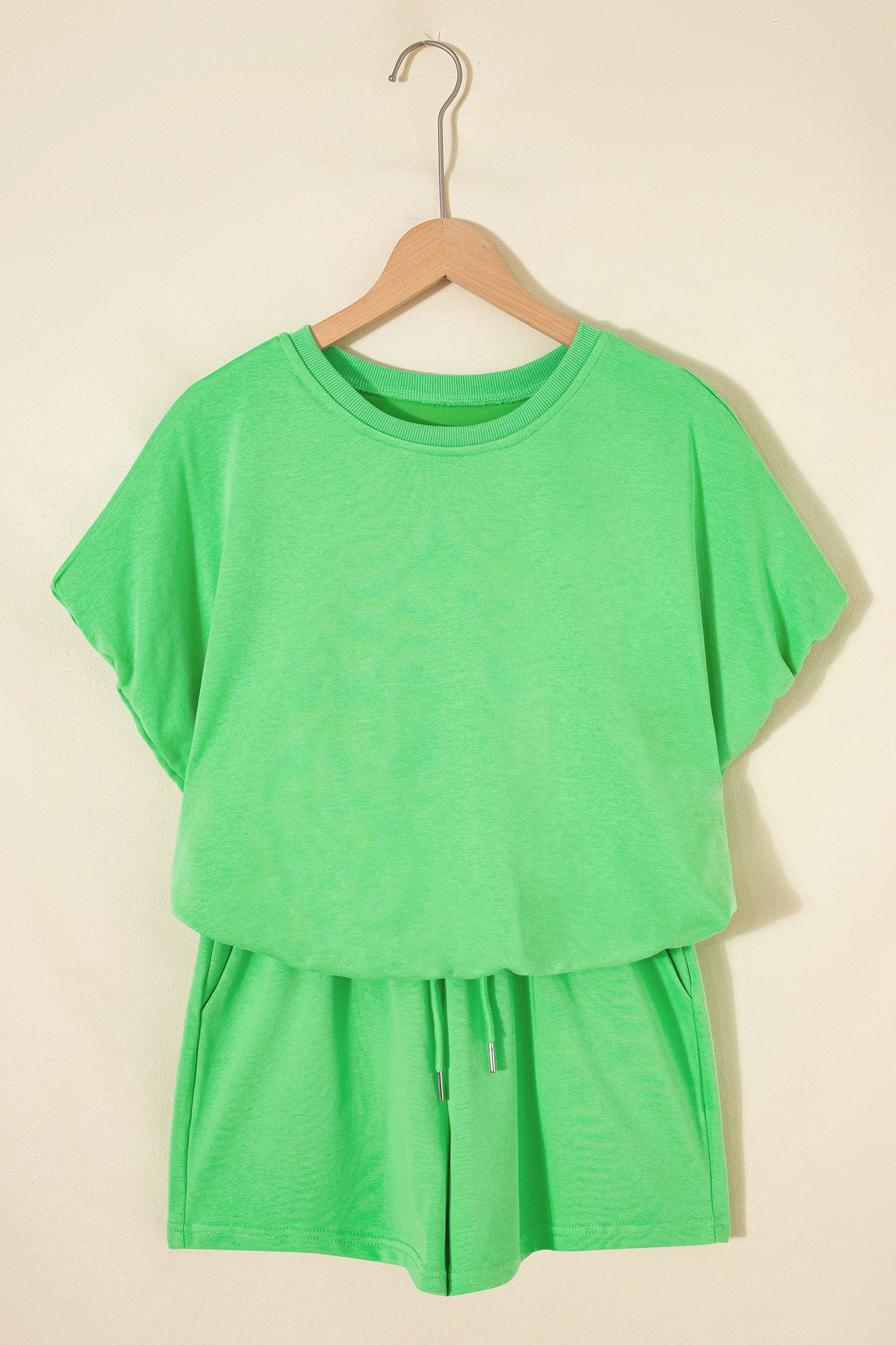 Lime Green Puffy Loose Top & Drawstring Shorts Loungewear Set