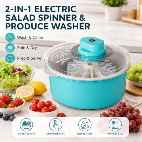 2026 Upgraded Fruit Cleaner Spinner, Fruit Washer Spinner Bowl, Electric Salad