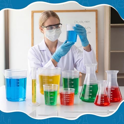 33 Pcs Beakers Test -tubes Set Plastic Measuring Cups Graduated Cylinders