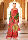 Mehendi green soft silk saree with traditional floral motifs and gold weaving
