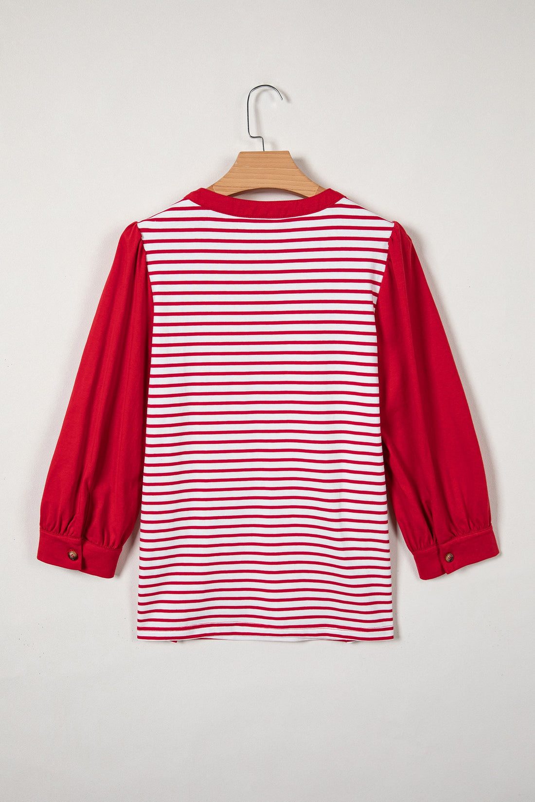 Wrenley Striped 3/4 Sleeve Patchwork Top with Split Neck