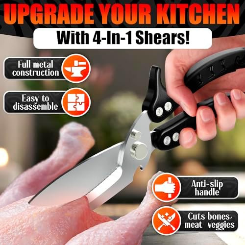 Kitchen Shears Heavy Duty, Safety Lock, Stainless Steel