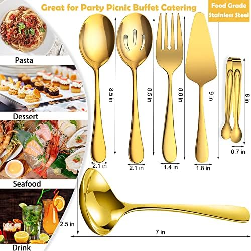 6 PCS Stainless Steel Serving Utensils, Large Serving Spoons Slotted Spoons