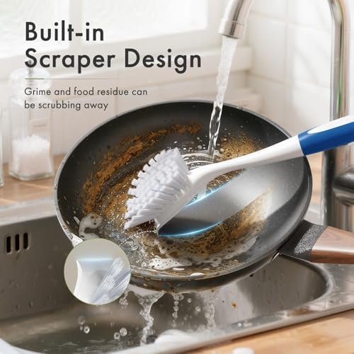 Amazer Dish Brush with Handle, 2 Pack Kitchen Scrub Brushes with Built-in