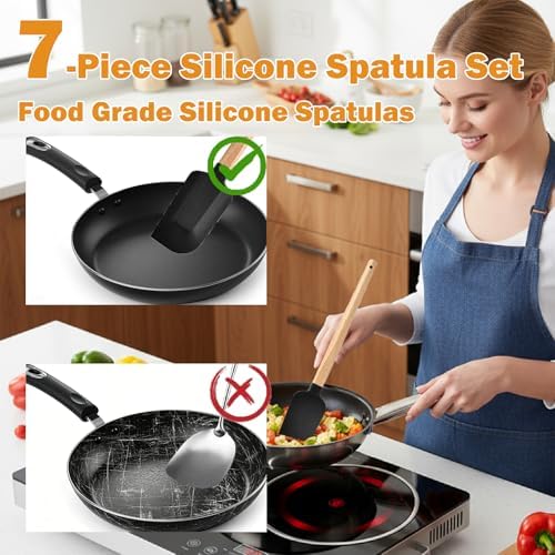 7 Piece Silicone Spatula Set, Food Grade Rubber Spatula Set