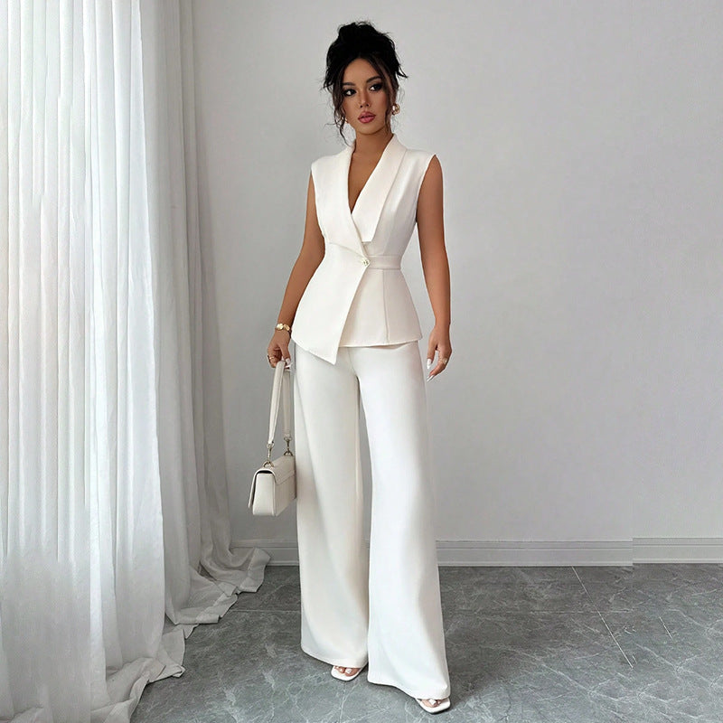 Womens Sleeveless Blazer and Straight Leg Pants Two Piece Set - Image 5