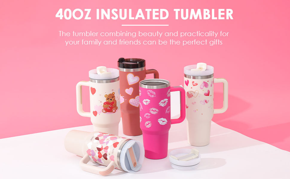 40 oz Stainless Steel Insulated Tumbler with Handle and Straw