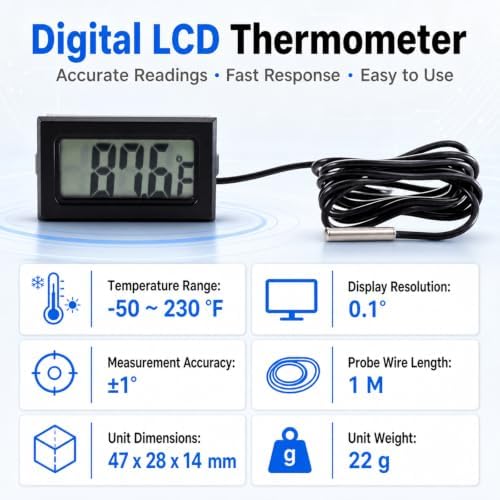 5-Pack Digital LCD Refrigerator Thermometer, Fahrenheit