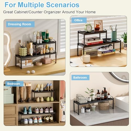 X-cosrack 25.5 Inches 2 Pack Expandable Cabinet Shelves, Stackable Shelf