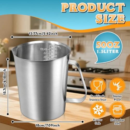 Stainless Steel Measuring Cup 50oz, Heavy Duty Liquid Measuring Pitcher