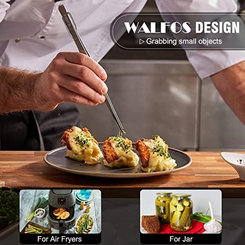 WALFOS Tweezer Tongs for Cooking, Kitchen Tweezers Stainless Steel Pasta