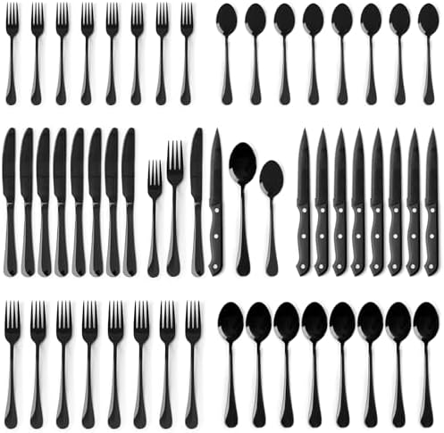 Astercook Silverware Set 48-Piece Black Flatware Set