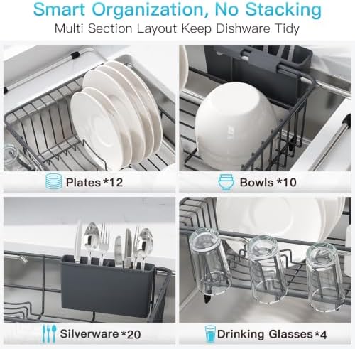 JASIWAY Gray Dish Drying Rack in Sink, Dish Drainer