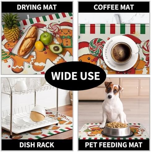 Christmas Dish Drying Mat Gingerbread Man Candy Cane Xmas Tree Drying Mats