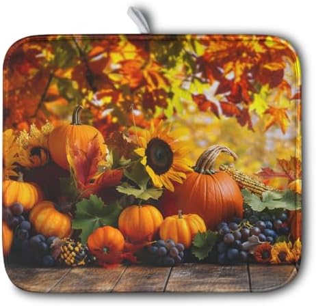 Fall Dish Drying Mat Autumn Harvest Pumpkin Maple Leaf Sunflower Drying Mats