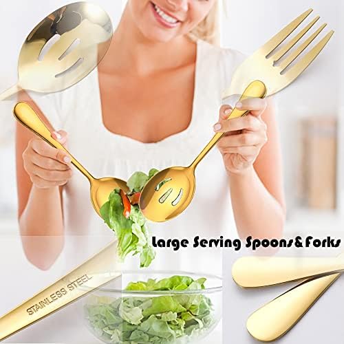 6 PCS Stainless Steel Serving Utensils, Large Serving Spoons Slotted Spoons