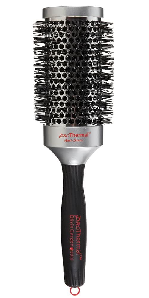 Olivia Garden ProThermal T-53 anti-static thermal hair brush in metallic silver and matte black