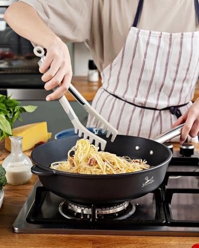 Silicone Spaghetti Spoon & Pasta Tong, Non-Stick Stainless Steel Handle Pasta