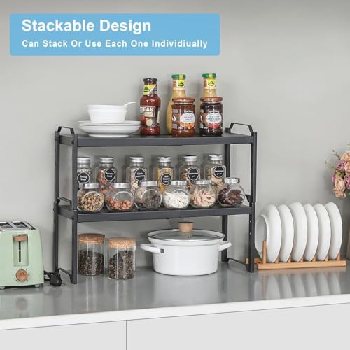 X-cosrack 25.5 Inches 2 Pack Expandable Cabinet Shelves, Stackable Shelf