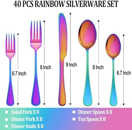 40 Pcs Rainbow Silverware Set Service
