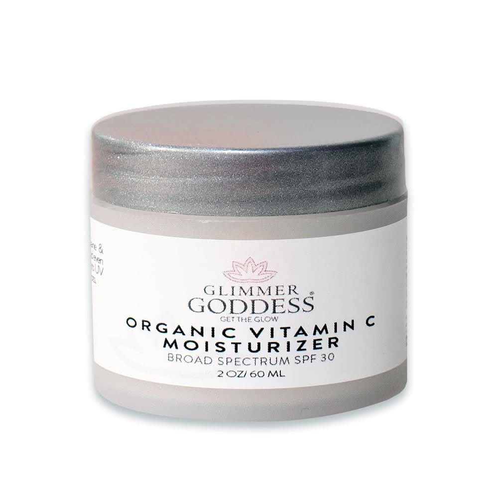 Jar of Glimmer Goddess Organic Vitamin C Daily Moisturizer cream