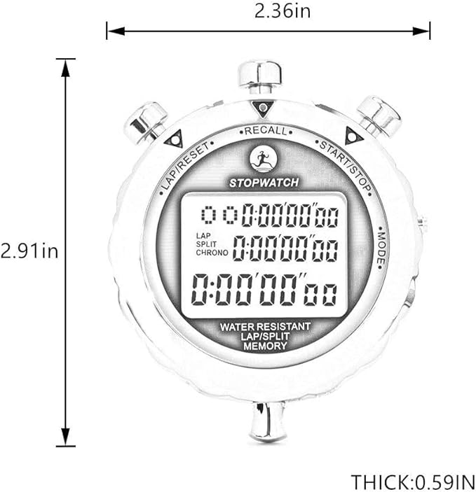 Stopwatch Timer, Digital Stop Watch with 0.01second & 0.001second Timing, Metal 10/100/400 Laps Memory, Rolilink Large dispaly Alarm Clock for Coach Sports Running Marathon