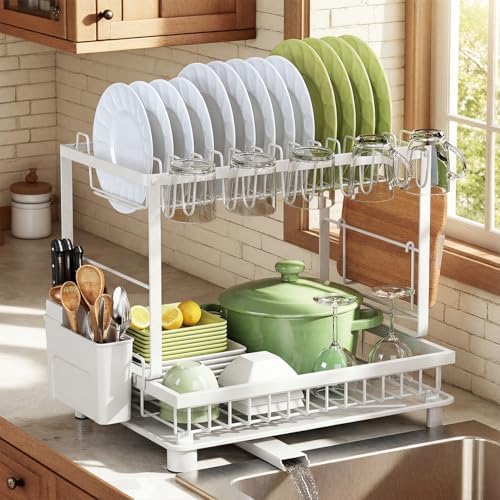 2-Tier Dish Drying Rack for Kitchen Counter, Space-Saving