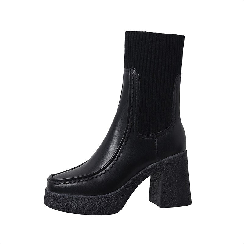 Chunky Platform Ankle Boots with Knit Cuff for Women - Image 8