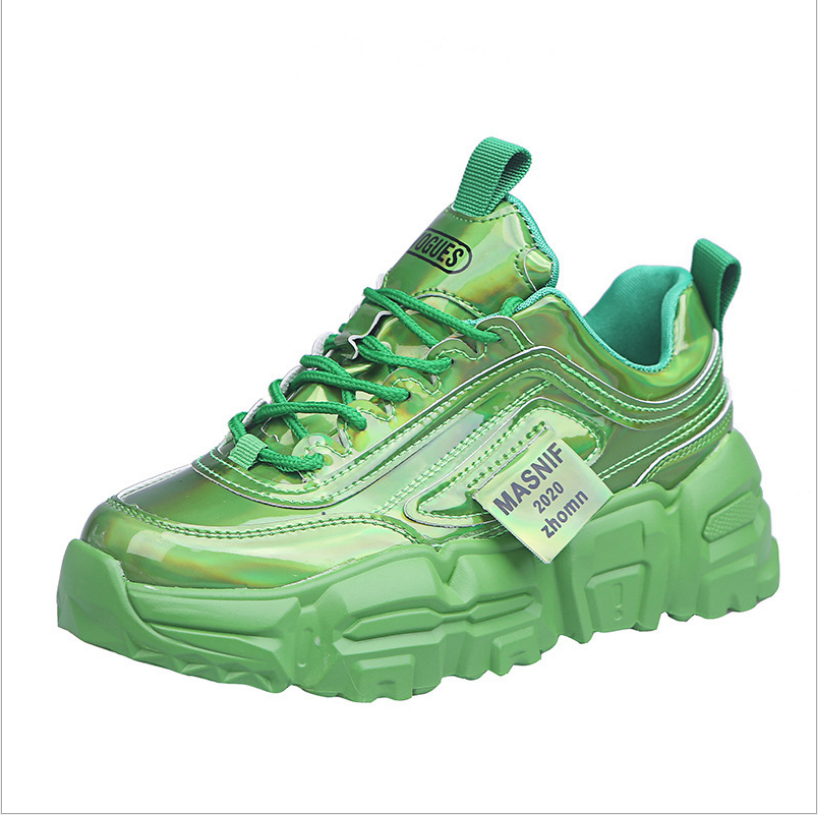 Women's Dazzle Green Iridescent Chunky Dad Sneakers Casual - Image 3