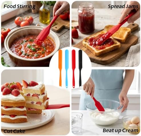 4 Pcs Silicone Jar Spatula, Long Handle Skinny Spatula Scraper