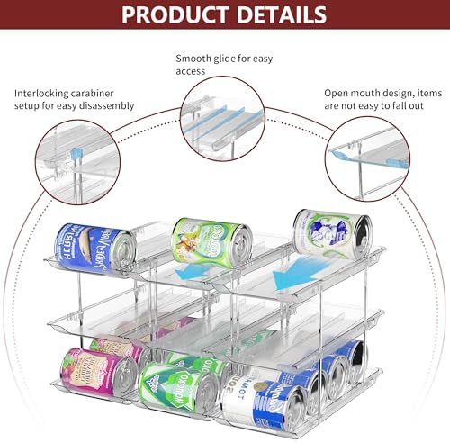 Can Organizer for Pantry, 3 Tier Stackable Rolling Can Storage Rack 2 Pack