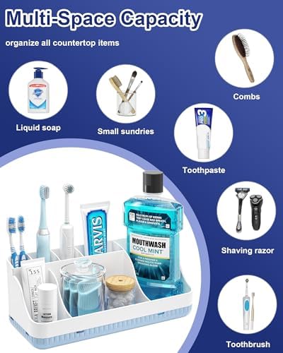 Bathroom Counter Organizer and Storage, 7 Slots Detachable Toothbrush Holders