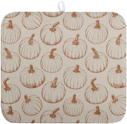 Fall Pumpkin Dish Drying Mat for Kitchen Counter Burnt Orange Autumn