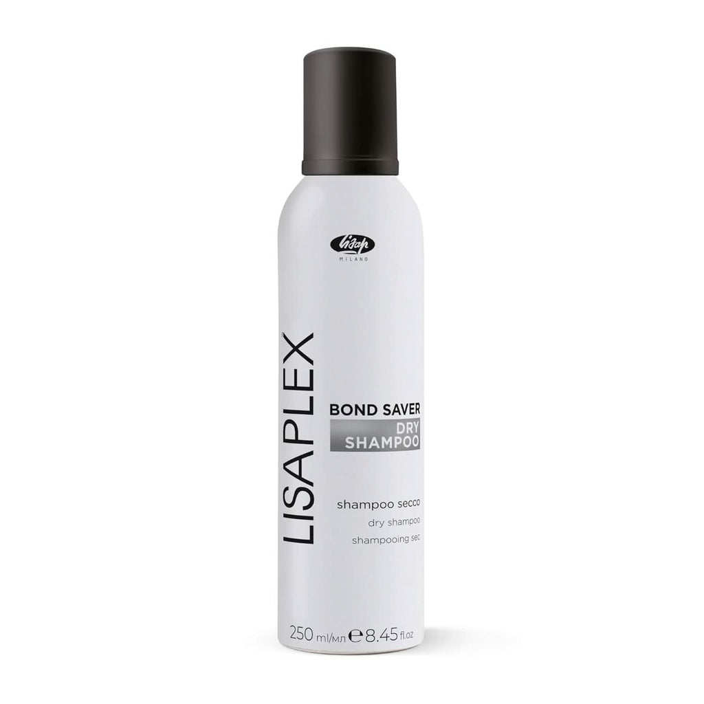 Lisap Milano Lisaplex Bond Saver Dry Shampoo spray bottle in minimalist black and white