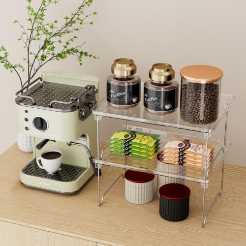 STARLATTA 2 Pcs Cabinet Organizer Shelf, Stackable Kitchen Counter Shelves