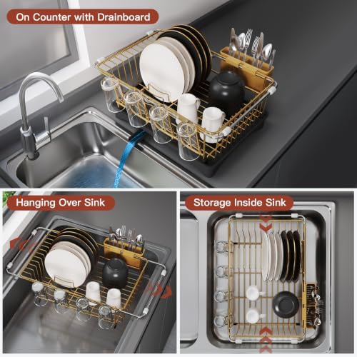 JASIWAY Gold Dish Drying Rack in Sink