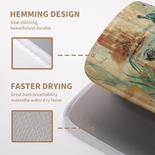 Sea Turtle Dish Drying Mat for Kitchen Counter Vintage Ocean Animal Microfiber