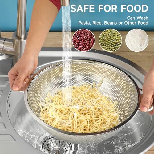 2PCS Colander for Kitchen, 3QT and 5QT, Stainless Steel Colander Strainer