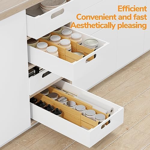 BAMEOS Bamboo Expandable Drawer Dividers – Fits 16.65"–22" Drawers, Bathroom &