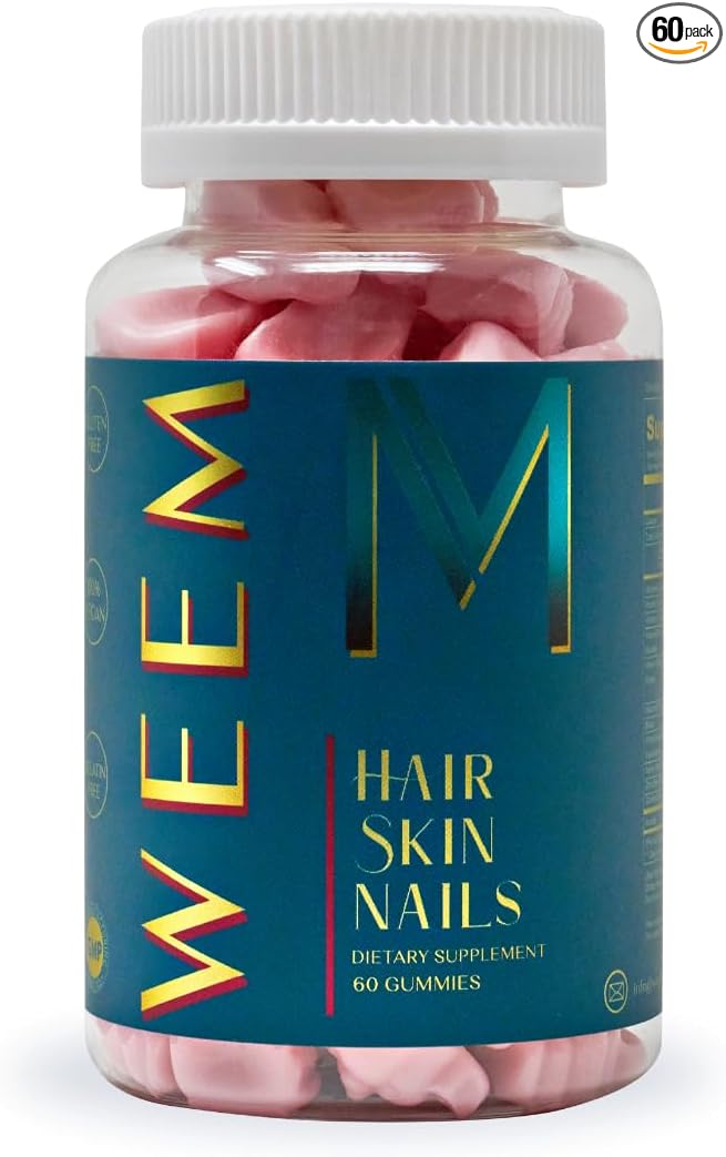 WEEM Hair Skin and Nails Gummies - Supports Healthy Hair - Vegan biotin Vitamins for Women & Men Supports Faster Hair Growth, Stronger Nails, Healthy Skin, Extra Strength (1)