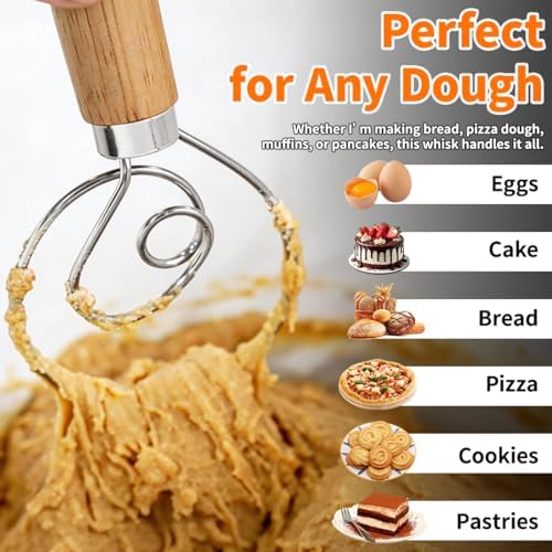 Polly Online Dough Whisk, Wooden Handle Danish Sourdough Whisk