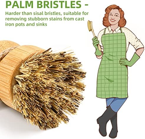 SUBEKYU Bamboo Dish Scrub Brush, Produce Brush, 3 Pack